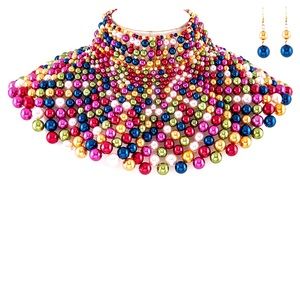 🎉Free Earrings 🎊 Luxe Dramatic Pearl Collar Statement Necklace